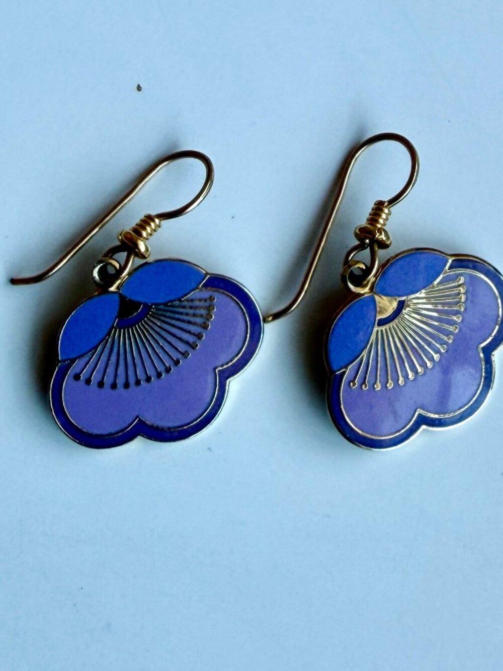 vintage Laurel Burch cloisonné dangle earrings from the Plum Blossom collection